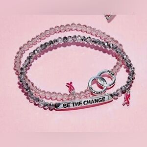 💞 2 PC SET BREAST CANCER CHARMS BRACELETS Be The Change Sister Best Friend Avon